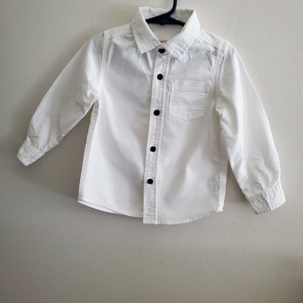 Cat & Jack White Button Down Boys Toddler 3T Shirt Cotton Long Sleeves